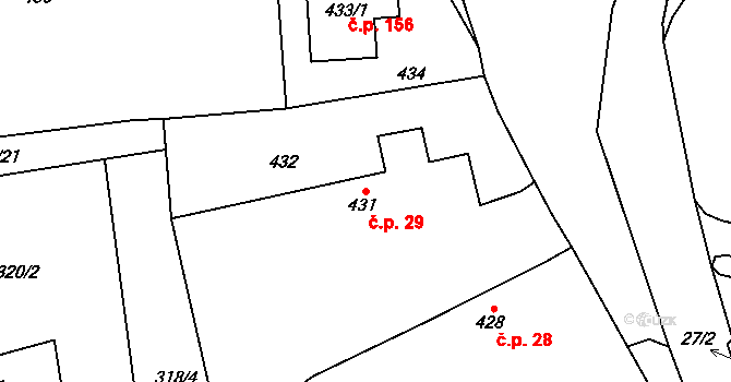 Lhota u Příbramě 29 na parcele st. 431 v KÚ Lhota u Příbramě, Katastrální mapa