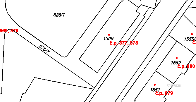 Vrchlabí 877,878 na parcele st. 1309 v KÚ Vrchlabí, Katastrální mapa