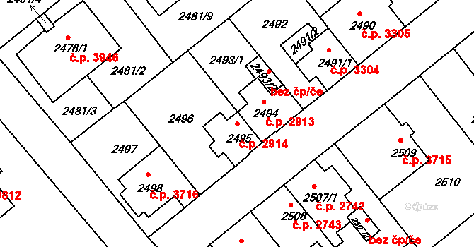 Chomutov 2914 na parcele st. 2495 v KÚ Chomutov II, Katastrální mapa