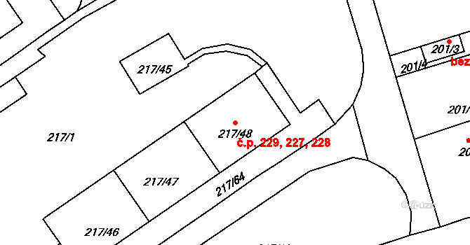 Liberec X-Františkov 227,228,229, Liberec na parcele st. 217/48 v KÚ Františkov u Liberce, Katastrální mapa