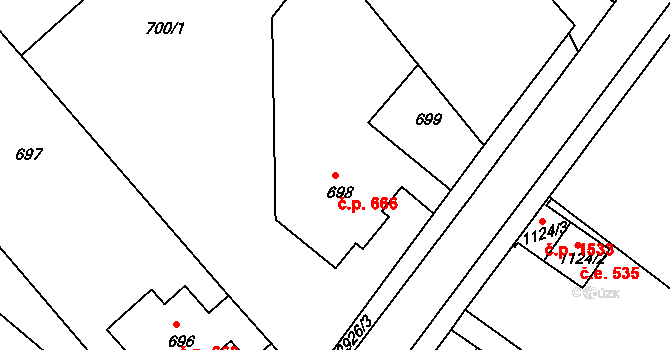 Rumburk 1 666, Rumburk na parcele st. 698 v KÚ Rumburk, Katastrální mapa