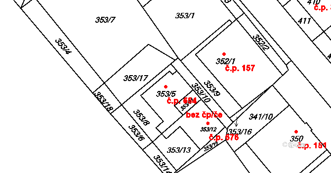 Zbýšov 554 na parcele st. 353/5 v KÚ Zbýšov u Oslavan, Katastrální mapa