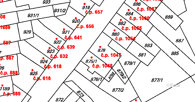 Šlapanice 1047 na parcele st. 878 v KÚ Šlapanice u Brna, Katastrální mapa