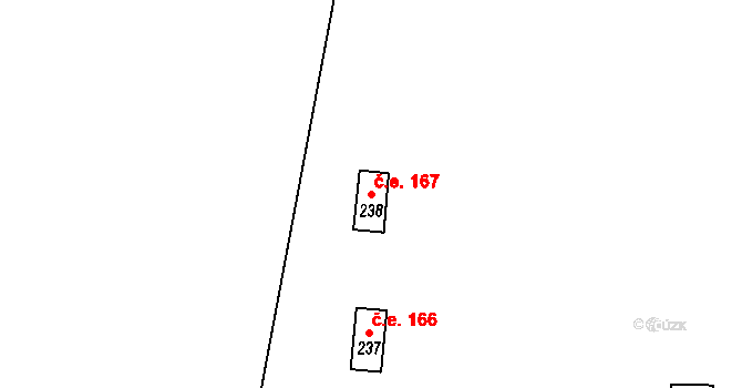 Horákov 167, Mokrá-Horákov na parcele st. 238 v KÚ Horákov, Katastrální mapa