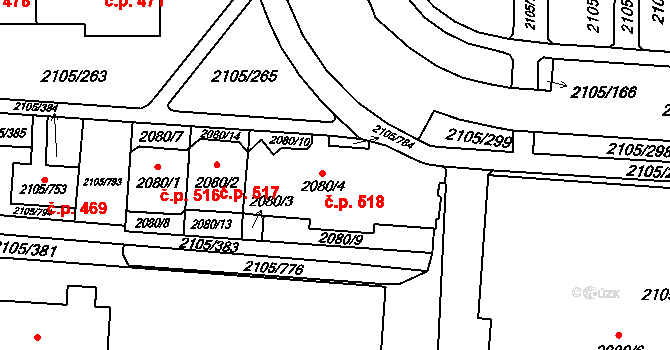 Šumbark 518, Havířov na parcele st. 2080/4 v KÚ Šumbark, Katastrální mapa