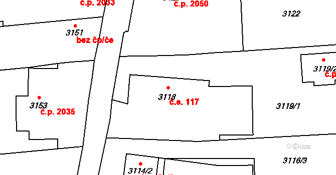 Prostřední Dvůr 2074, Vítkov na parcele st. 3118 v KÚ Vítkov, Katastrální mapa