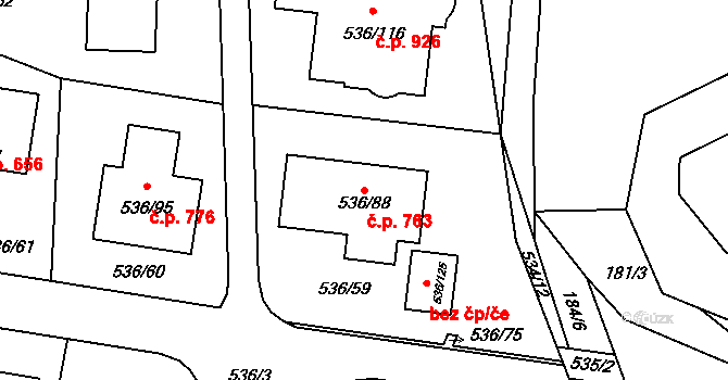 Průhonice 763 na parcele st. 536/88 v KÚ Hole u Průhonic, Katastrální mapa