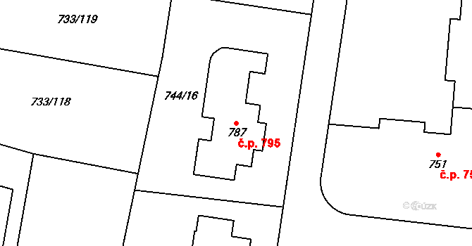 Jesenice 795 na parcele st. 787 v KÚ Jesenice u Prahy, Katastrální mapa