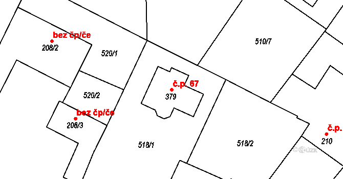 Pavlov 67 na parcele st. 379 v KÚ Pavlov u Unhoště, Katastrální mapa