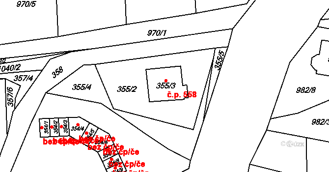 Loket 558 na parcele st. 355/3 v KÚ Loket, Katastrální mapa