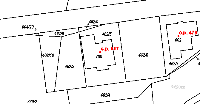 Kamenice 517 na parcele st. 700 v KÚ Kamenice u Jihlavy, Katastrální mapa