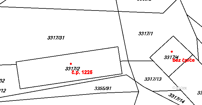 Jablunkov 1225 na parcele st. 3317/2 v KÚ Jablunkov, Katastrální mapa