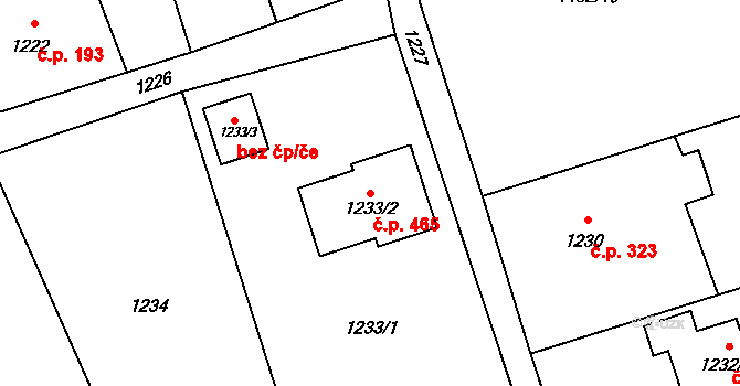 Záblatí 465, Bohumín na parcele st. 1233/2 v KÚ Záblatí u Bohumína, Katastrální mapa