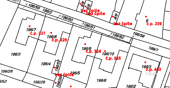 Pokratice 324, Litoměřice na parcele st. 196/9 v KÚ Pokratice, Katastrální mapa