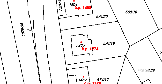 Zábřeh 1274, Ostrava na parcele st. 3472 v KÚ Zábřeh nad Odrou, Katastrální mapa