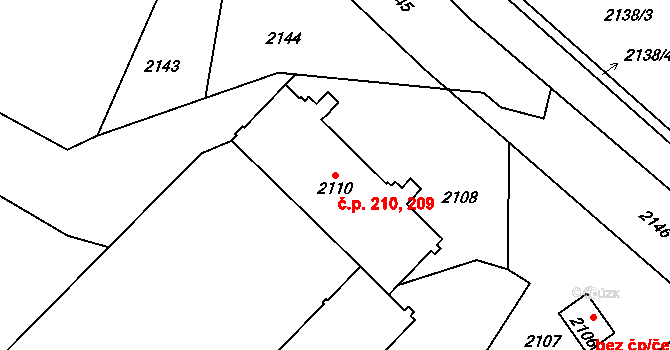 Žďár nad Sázavou 1 209,210, Žďár nad Sázavou na parcele st. 2110 v KÚ Město Žďár, Katastrální mapa