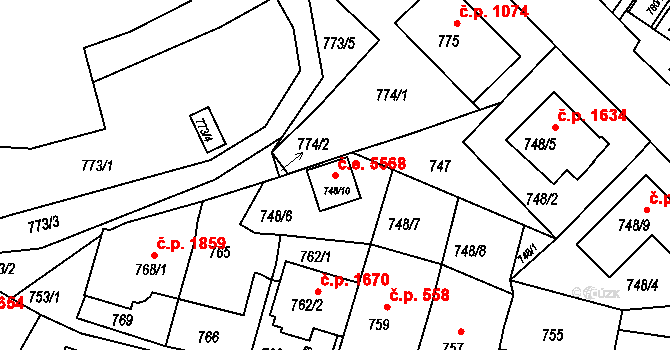 Kadaň 5568 na parcele st. 748/10 v KÚ Kadaň, Katastrální mapa