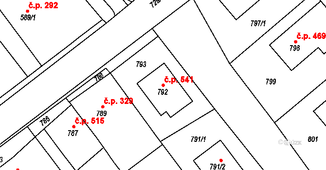 Měřín 541 na parcele st. 792 v KÚ Měřín, Katastrální mapa