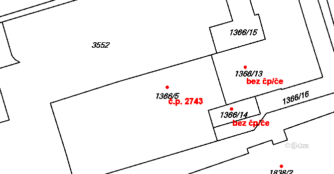 Cheb 2743 na parcele st. 1366/5 v KÚ Cheb, Katastrální mapa