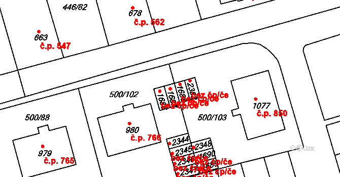 Bojkovice 42111889 na parcele st. 1687 v KÚ Bojkovice, Katastrální mapa