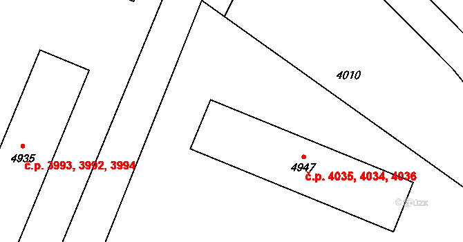 Zlín 4034,4035,4036 na parcele st. 4947 v KÚ Zlín, Katastrální mapa