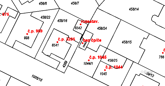Ostrava 43847889 na parcele st. 1044/2 v KÚ Zábřeh nad Odrou, Katastrální mapa