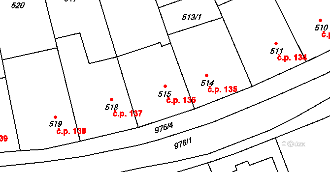 Chuchelná 136 na parcele st. 515 v KÚ Chuchelná, Katastrální mapa