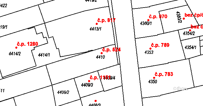 Vlčnov 524 na parcele st. 4410 v KÚ Vlčnov, Katastrální mapa