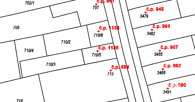 Vlčnov 1136 na parcele st. 710/5 v KÚ Vlčnov, Katastrální mapa