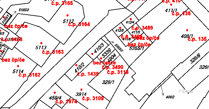 Břeclav 3490 na parcele st. 5339 v KÚ Břeclav, Katastrální mapa