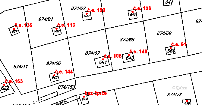 Hýskov 105 na parcele st. 591 v KÚ Hýskov, Katastrální mapa