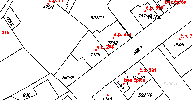Beroun-Závodí 293, Beroun na parcele st. 1129 v KÚ Beroun, Katastrální mapa
