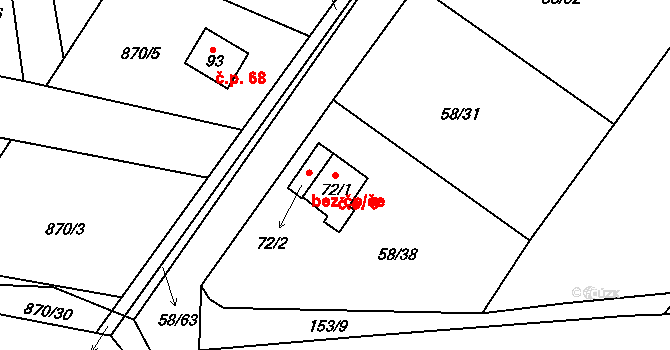 Kbelany 6 na parcele st. 72/1 v KÚ Kbelany, Katastrální mapa