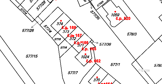 Dolní Jirčany 165, Psáry na parcele st. 371 v KÚ Dolní Jirčany, Katastrální mapa