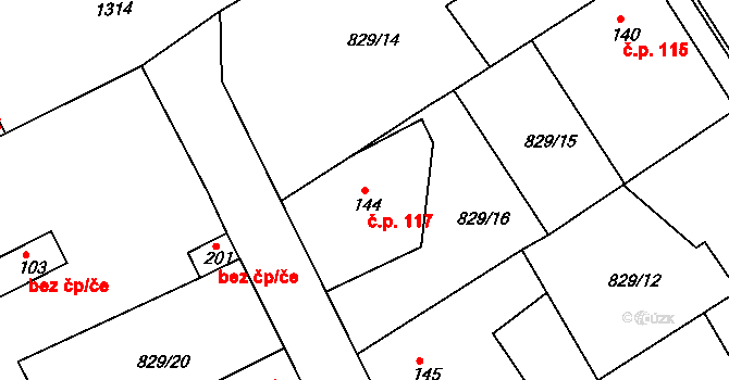 Hrádek 117 na parcele st. 144 v KÚ Hrádek u Sušice, Katastrální mapa