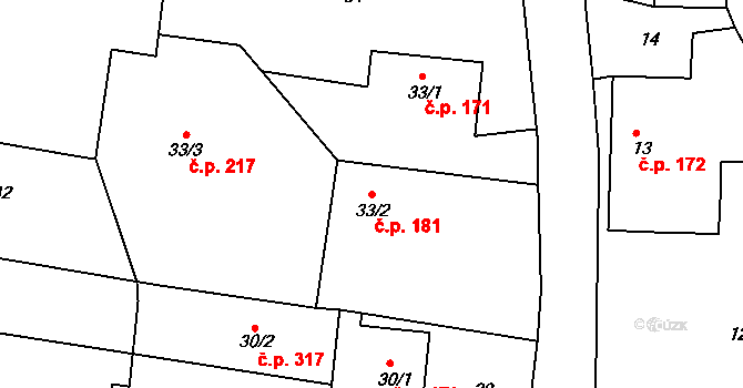 Bohuslavice 181 na parcele st. 33/2 v KÚ Bohuslavice nad Metují, Katastrální mapa