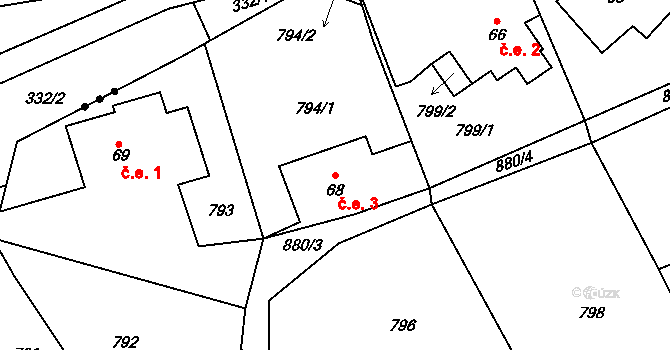 Klokoč 3, Liběšice na parcele st. 68 v KÚ Horní Chobolice, Katastrální mapa