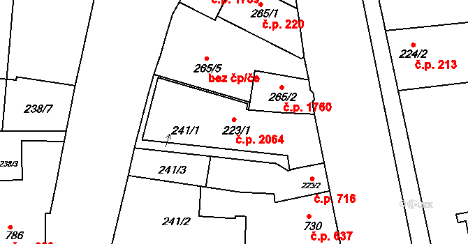 Lysá nad Labem 2064 na parcele st. 223/1 v KÚ Lysá nad Labem, Katastrální mapa