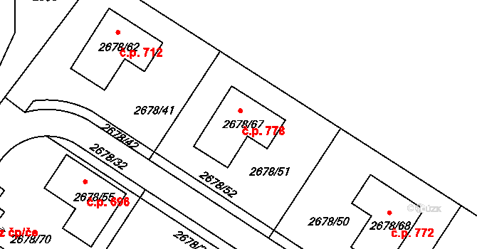 Rapotín 778 na parcele st. 2678/67 v KÚ Rapotín, Katastrální mapa