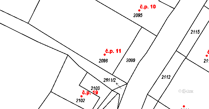 Gabrielka 11, Kamenice nad Lipou na parcele st. 2098 v KÚ Kamenice nad Lipou, Katastrální mapa