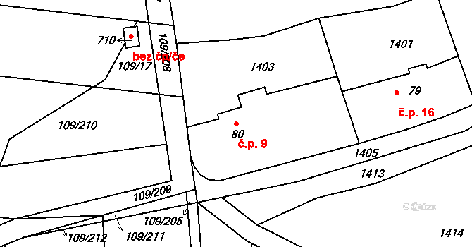 Horosedly 9 na parcele st. 80 v KÚ Horosedly, Katastrální mapa