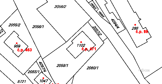 Dolní Čermná 471 na parcele st. 1102 v KÚ Dolní Čermná, Katastrální mapa