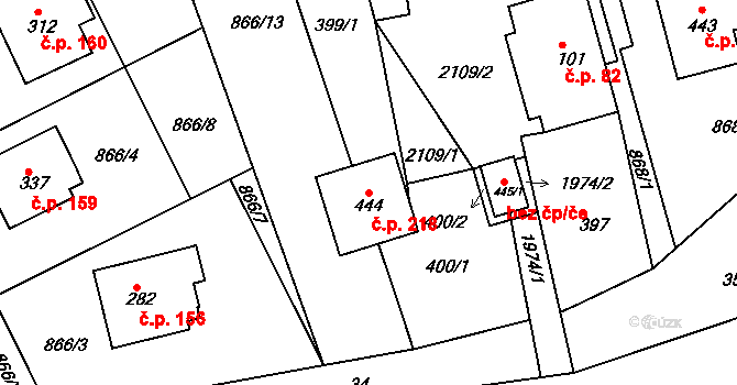 Kamenec u Poličky 218 na parcele st. 444 v KÚ Kamenec u Poličky, Katastrální mapa