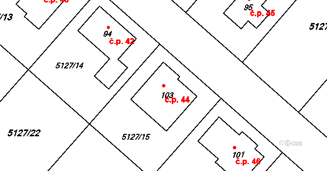 Petrůvky 44 na parcele st. 103 v KÚ Petrůvky, Katastrální mapa