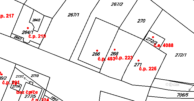 Oblekovice 493, Znojmo na parcele st. 266 v KÚ Oblekovice, Katastrální mapa
