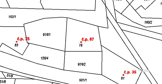 Dlouhá Ves 67, Rychnov nad Kněžnou na parcele st. 76 v KÚ Dlouhá Ves u Rychnova nad Kněžnou, Katastrální mapa