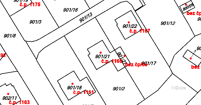 Rychnov nad Kněžnou 1160 na parcele st. 901/21 v KÚ Rychnov nad Kněžnou, Katastrální mapa