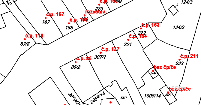 Ivaň 137 na parcele st. 307/1 v KÚ Ivaň, Katastrální mapa