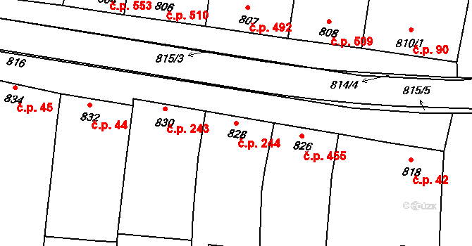 Klobouky u Brna 244 na parcele st. 828 v KÚ Klobouky u Brna, Katastrální mapa