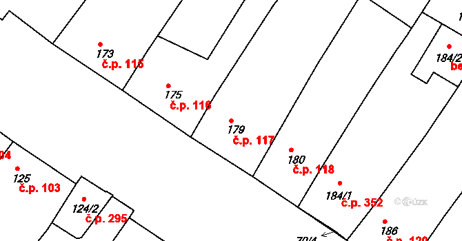 Perná 117 na parcele st. 179 v KÚ Perná, Katastrální mapa